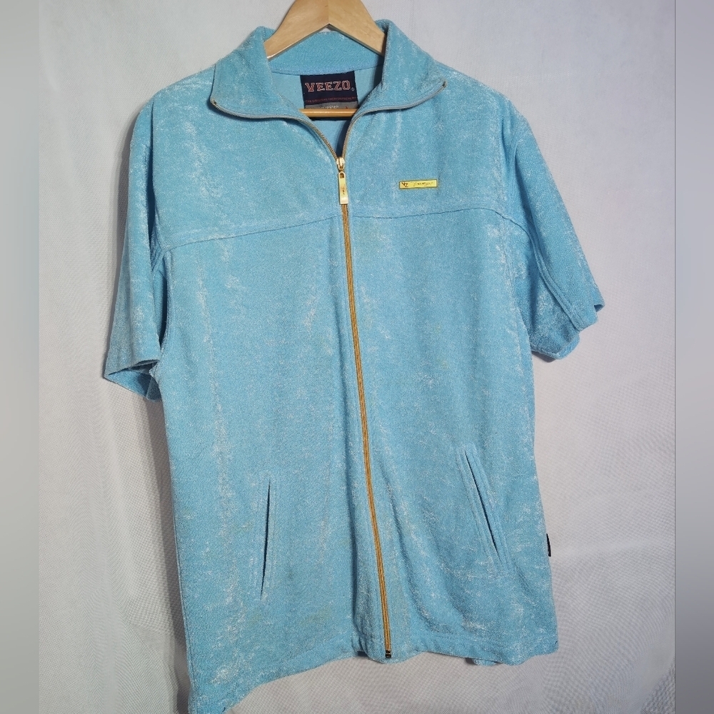 Veezo Streetwear Sz L Russian Light Blue Velour Zip-Up Jacket